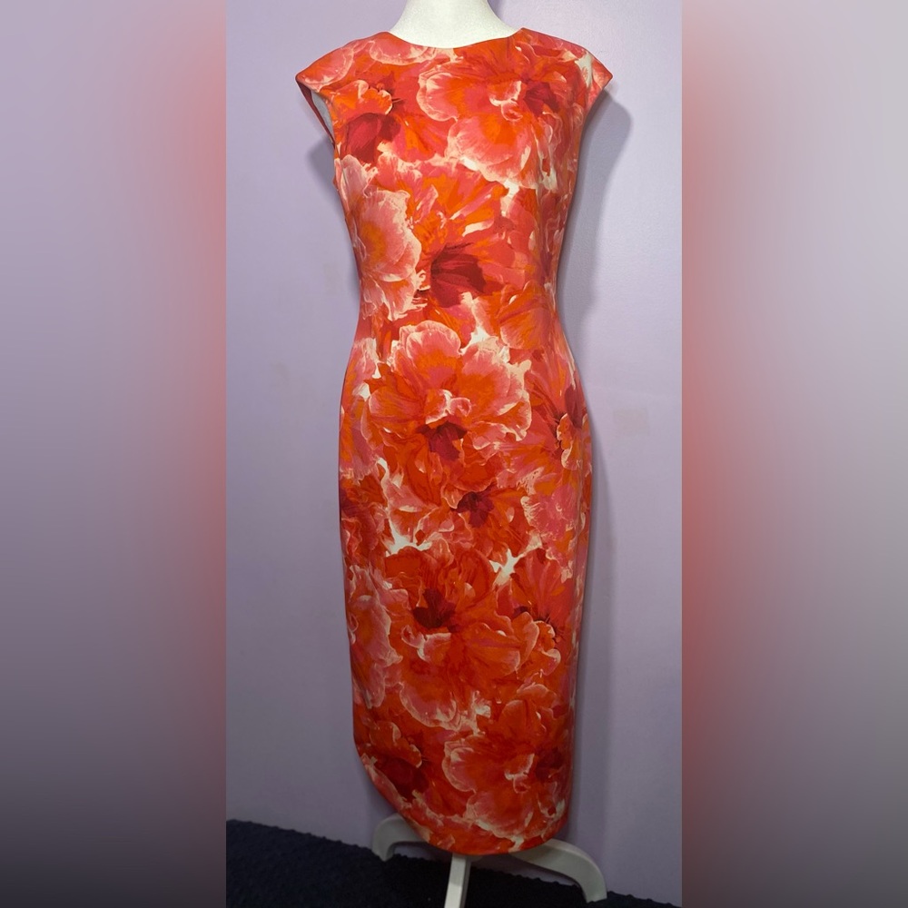 MAGGY LONDON Fuschia/Pink/orange floral midi dress 4 EUC